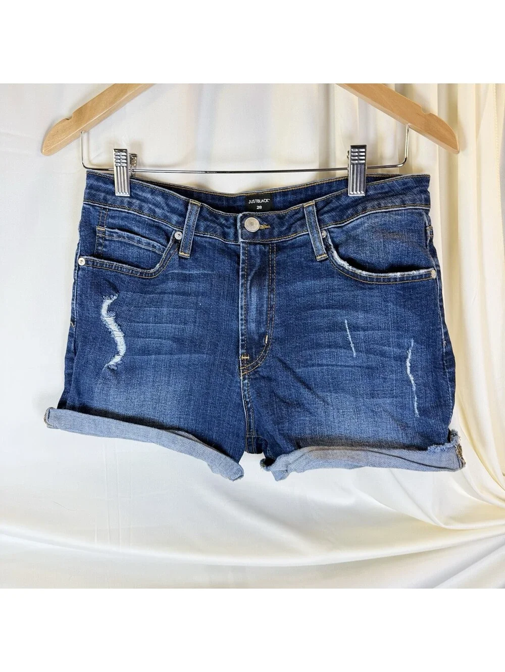 Just Black Womens Size 28 Denim Cut Off Shorts Cuffed Distressed Darker Wash